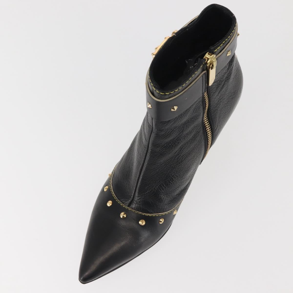 LOUIS VUITTON Short Boots Suhari Leather 34 1/2 Black Gold LV Auth 143282