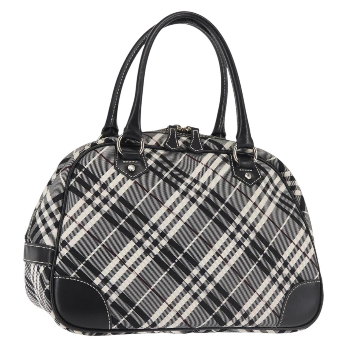 BURBERRY Nova Check Hand Bag Nylon Black Silver Auth 143283