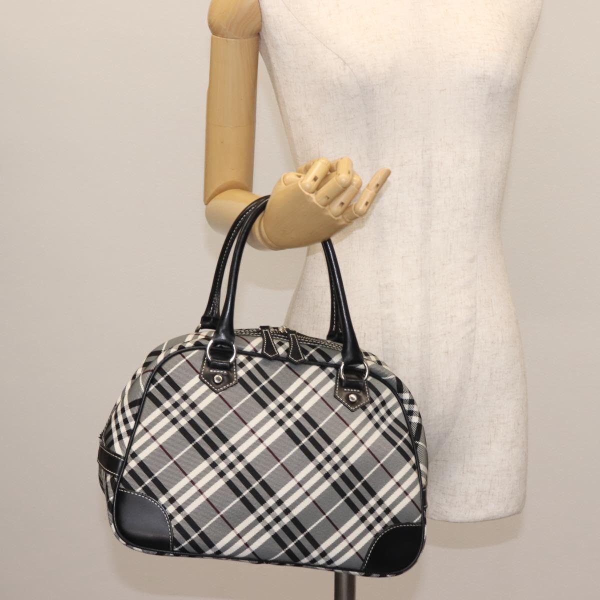 BURBERRY Nova Check Hand Bag Nylon Black Silver Auth 143283
