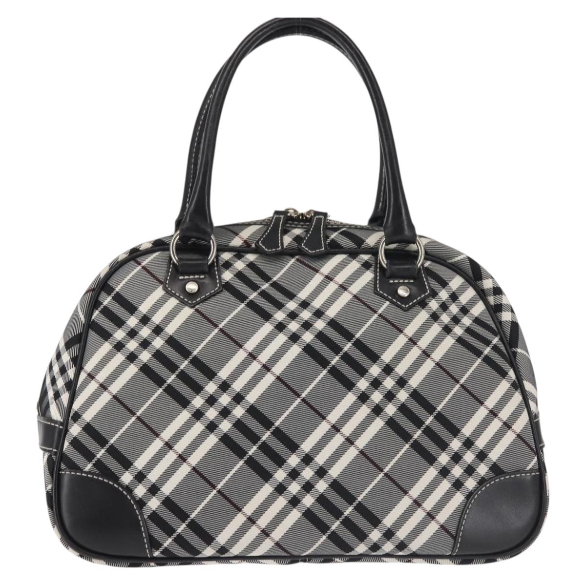 BURBERRY Nova Check Hand Bag Nylon Black Silver Auth 143283