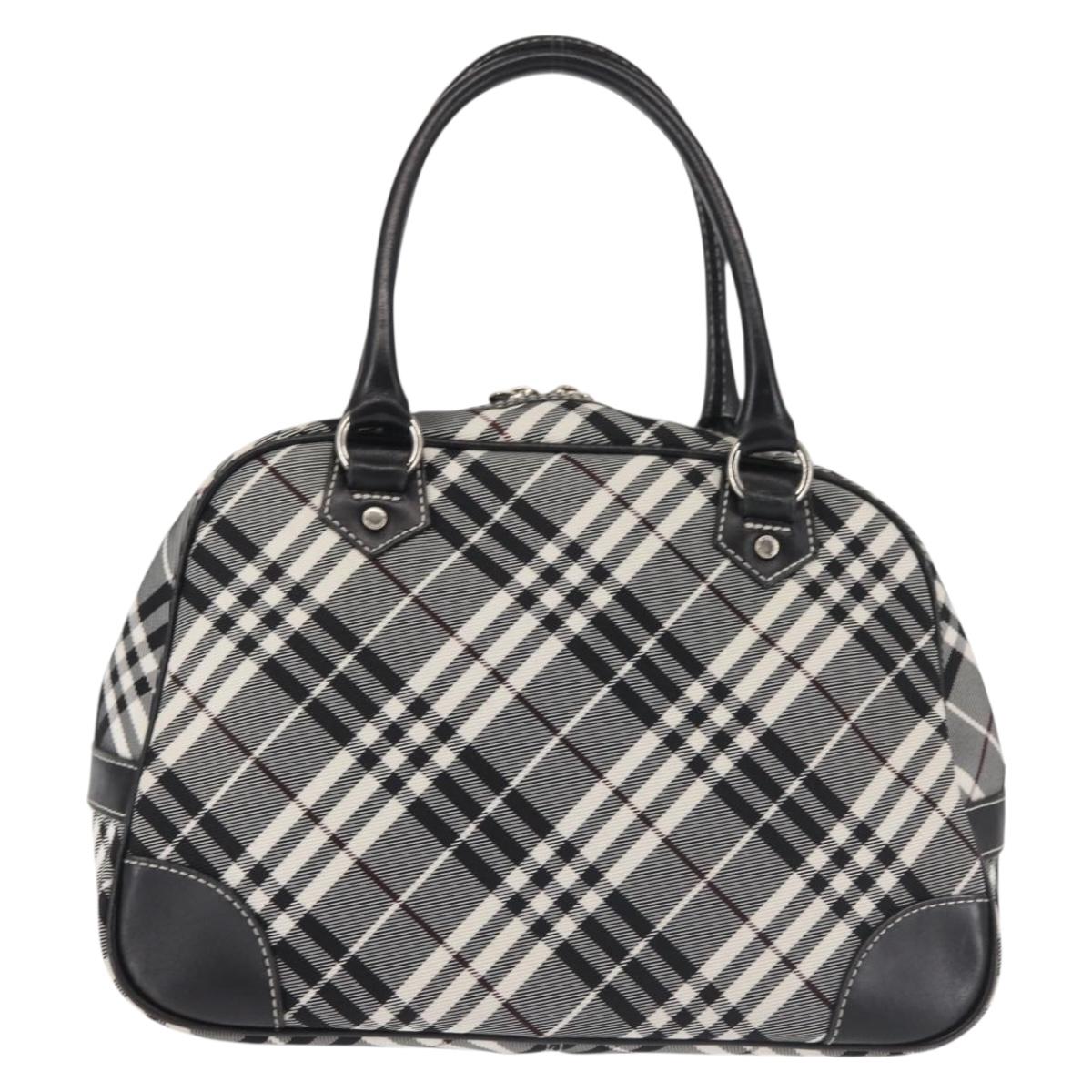 BURBERRY Nova Check Hand Bag Nylon Black Silver Auth 143283