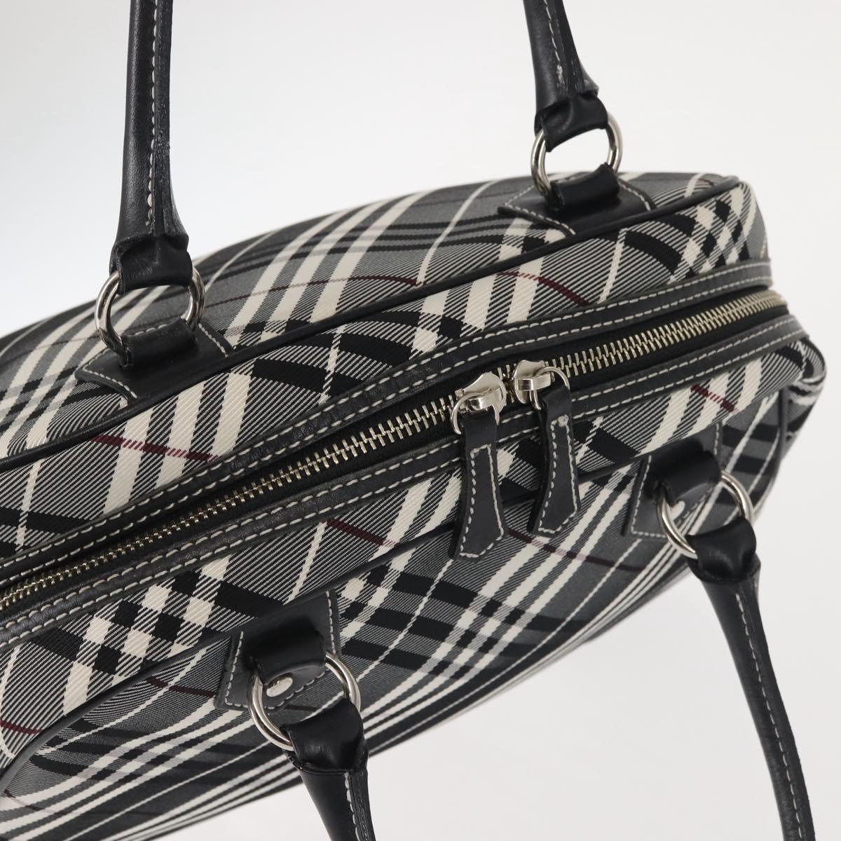BURBERRY Nova Check Hand Bag Nylon Black Silver Auth 143283