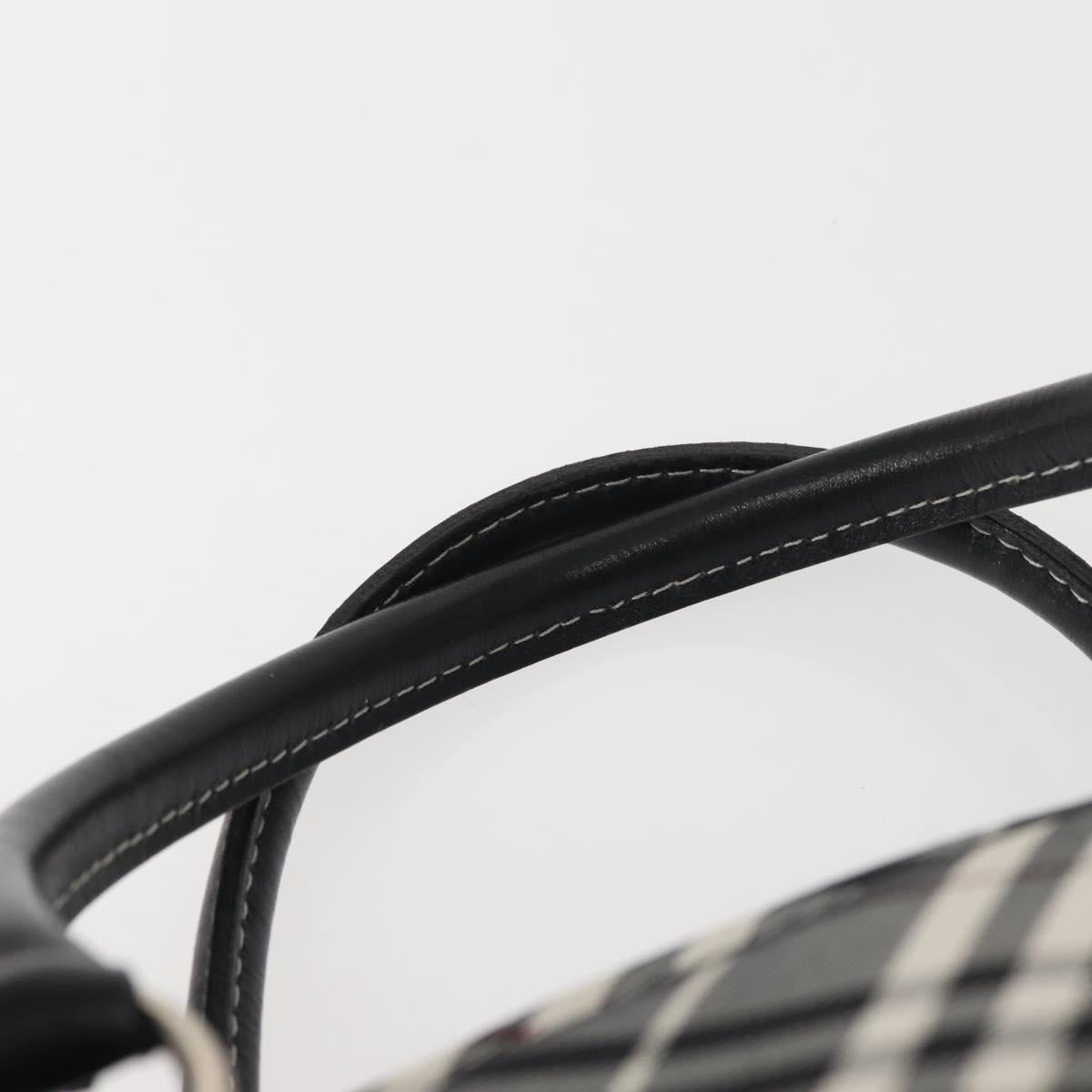 BURBERRY Nova Check Hand Bag Nylon Black Silver Auth 143283