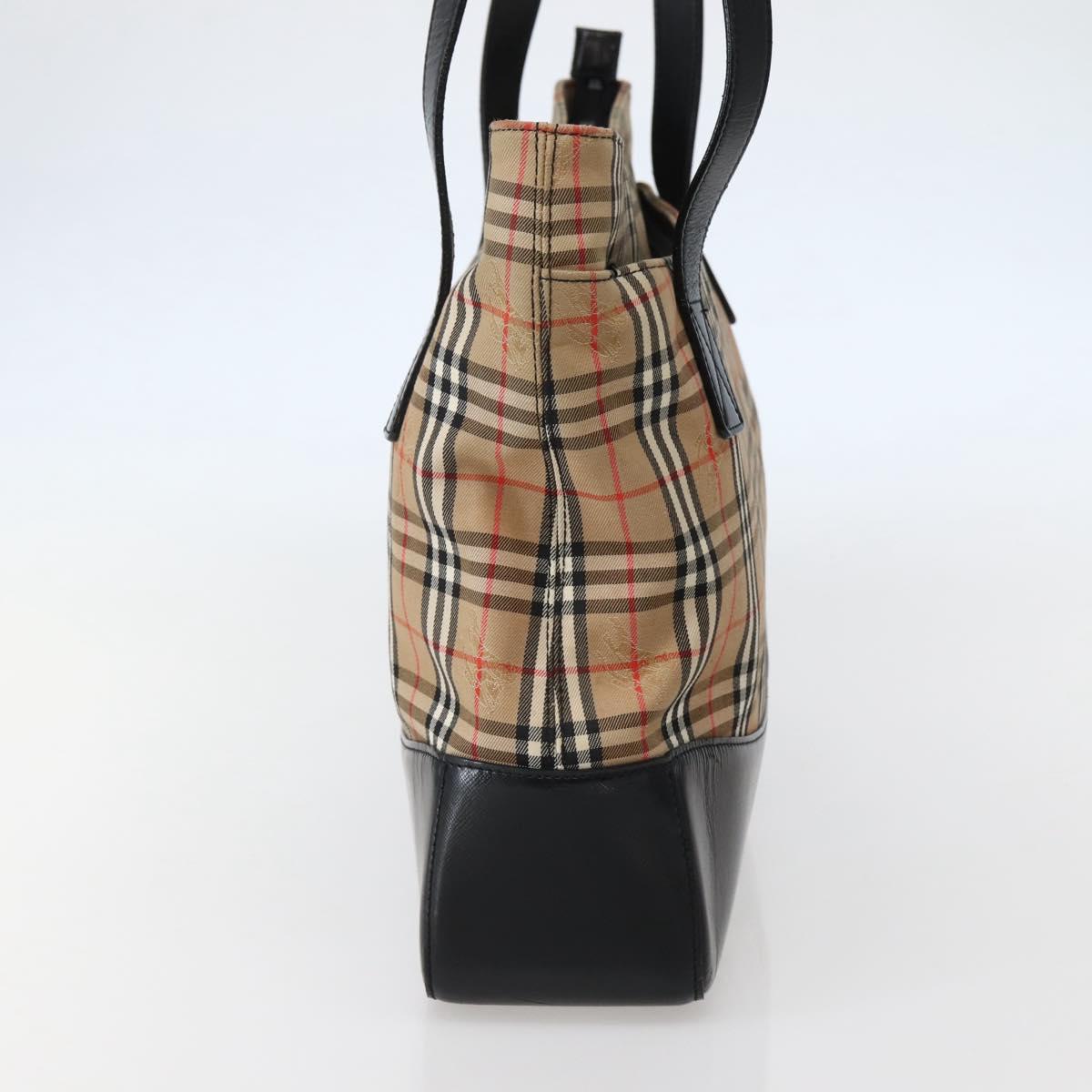 Burberrys Nova Check Tote Bag Canvas Beige Gold Auth 143284