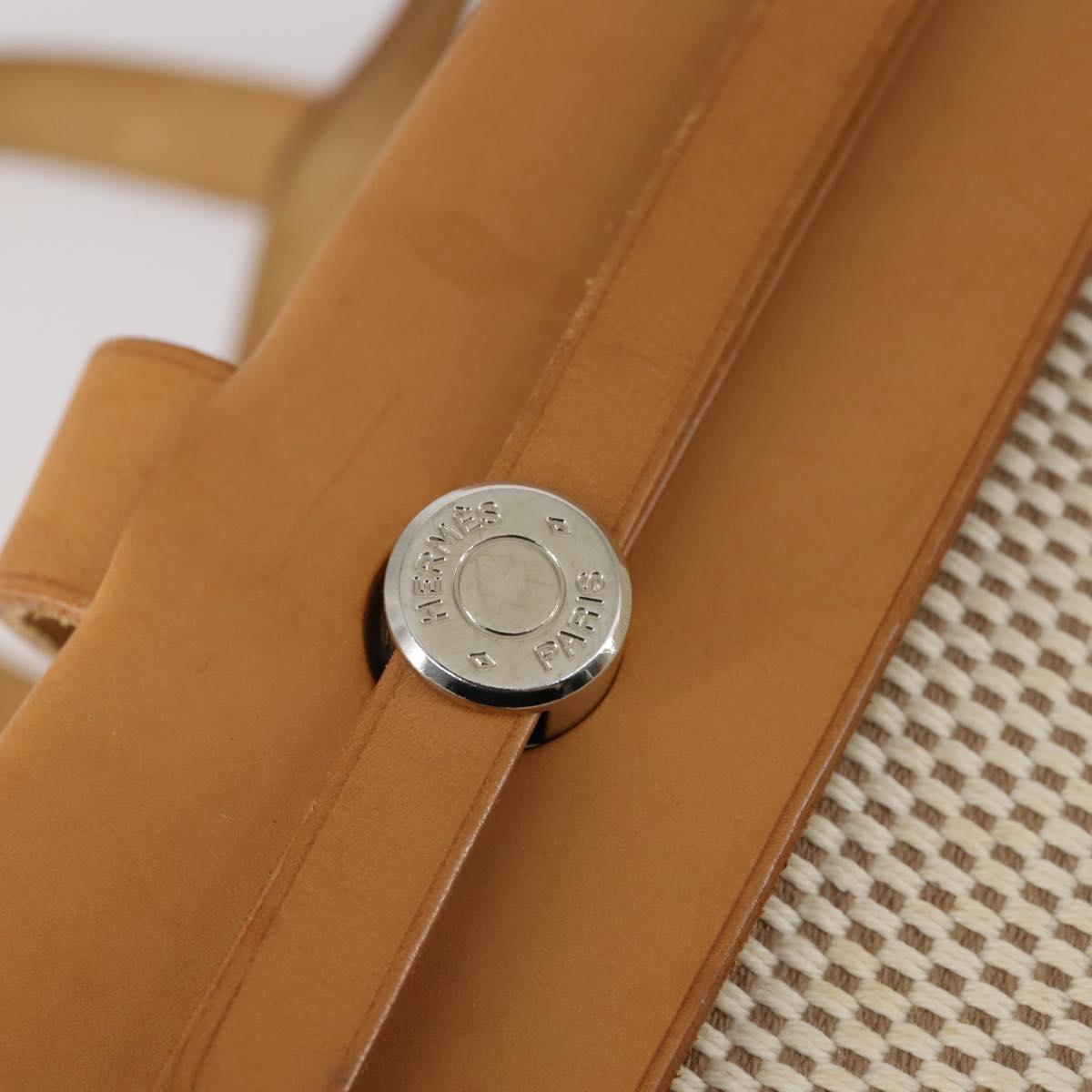 HERMES Her Bag Cabus GM Tote Bag Canvas Leather Beige Auth 143299