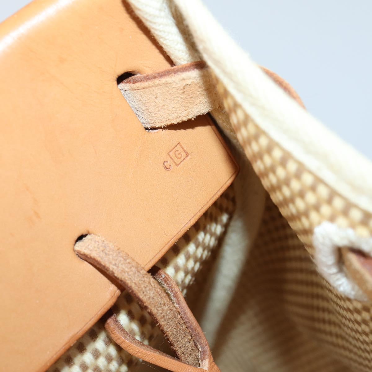 HERMES Her Bag Cabus GM Tote Bag Canvas Leather Beige Auth 143299