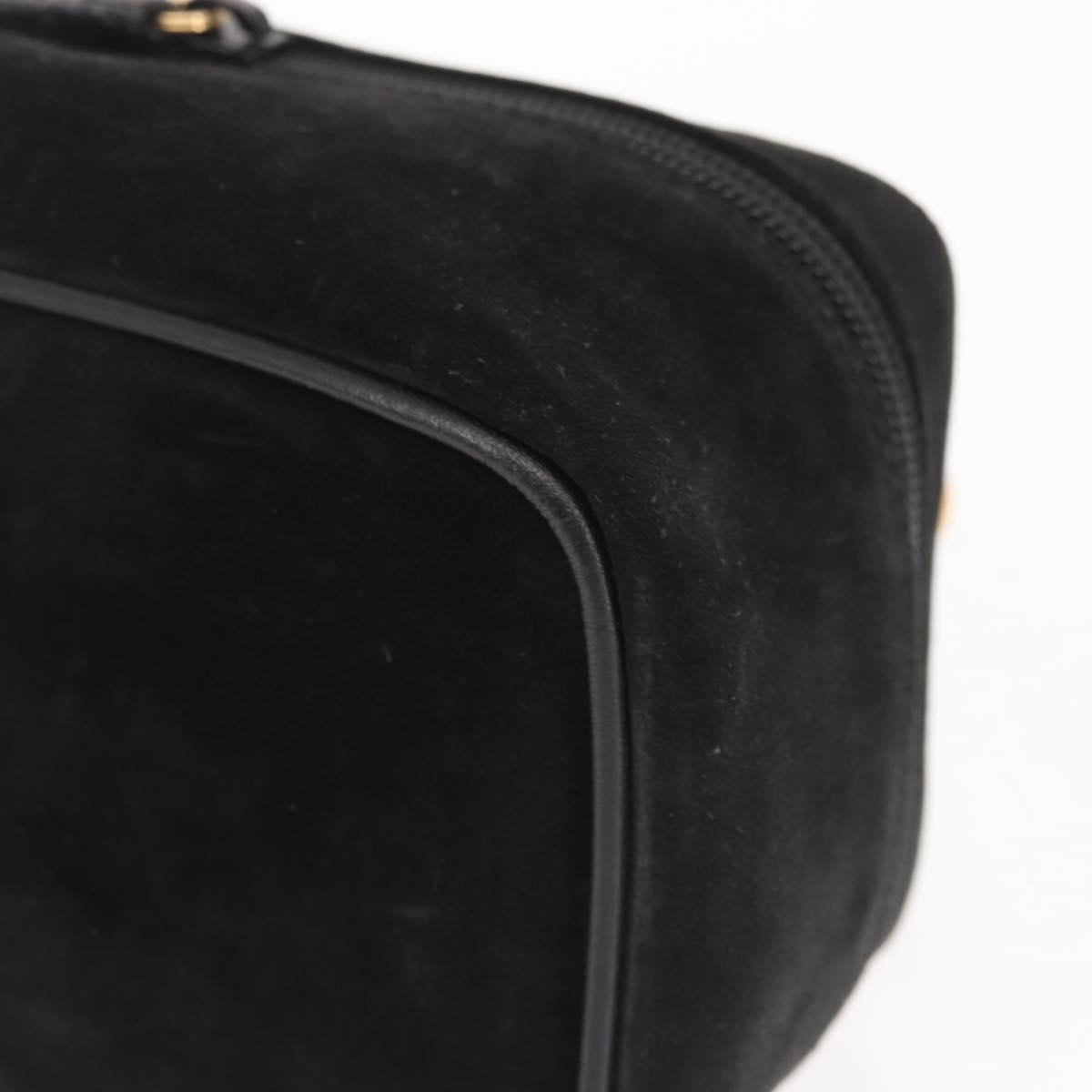 GUCCI Vanity Pouch Suede Black Gold 032 1705 0141 Auth 143303