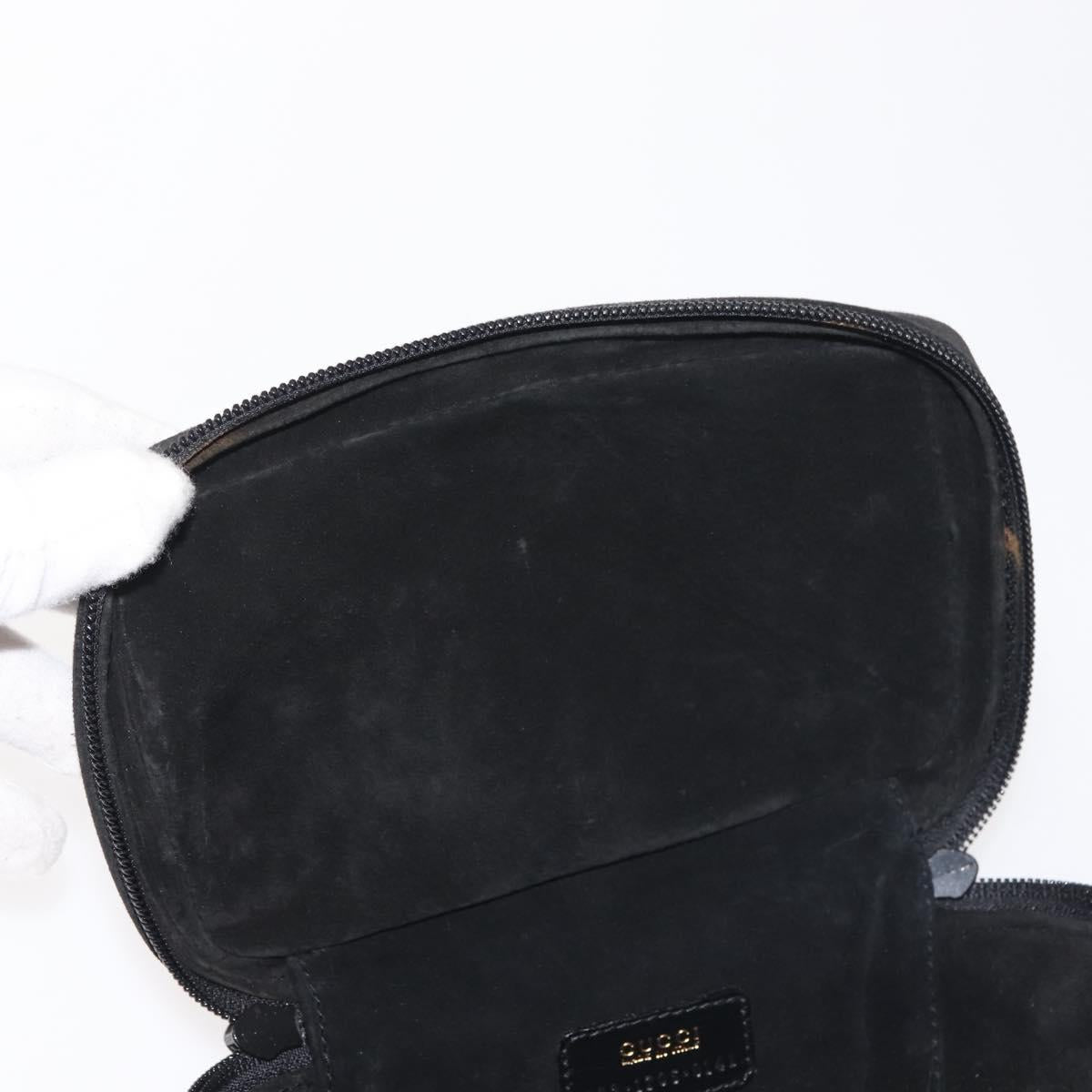 GUCCI Vanity Pouch Suede Black Gold 032 1705 0141 Auth 143303