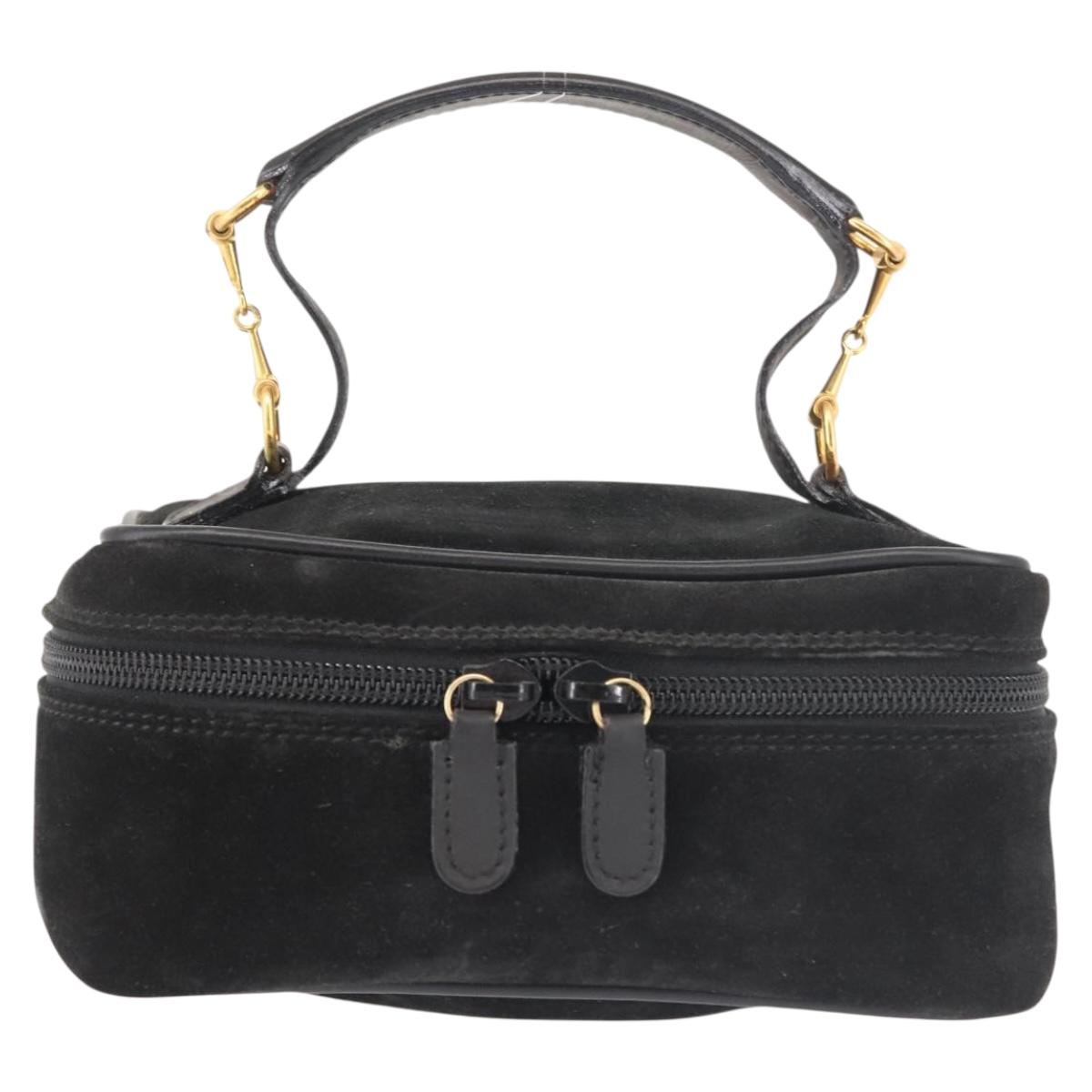 GUCCI Vanity Pouch Suede Black Gold 032 1705 0141 Auth 143303