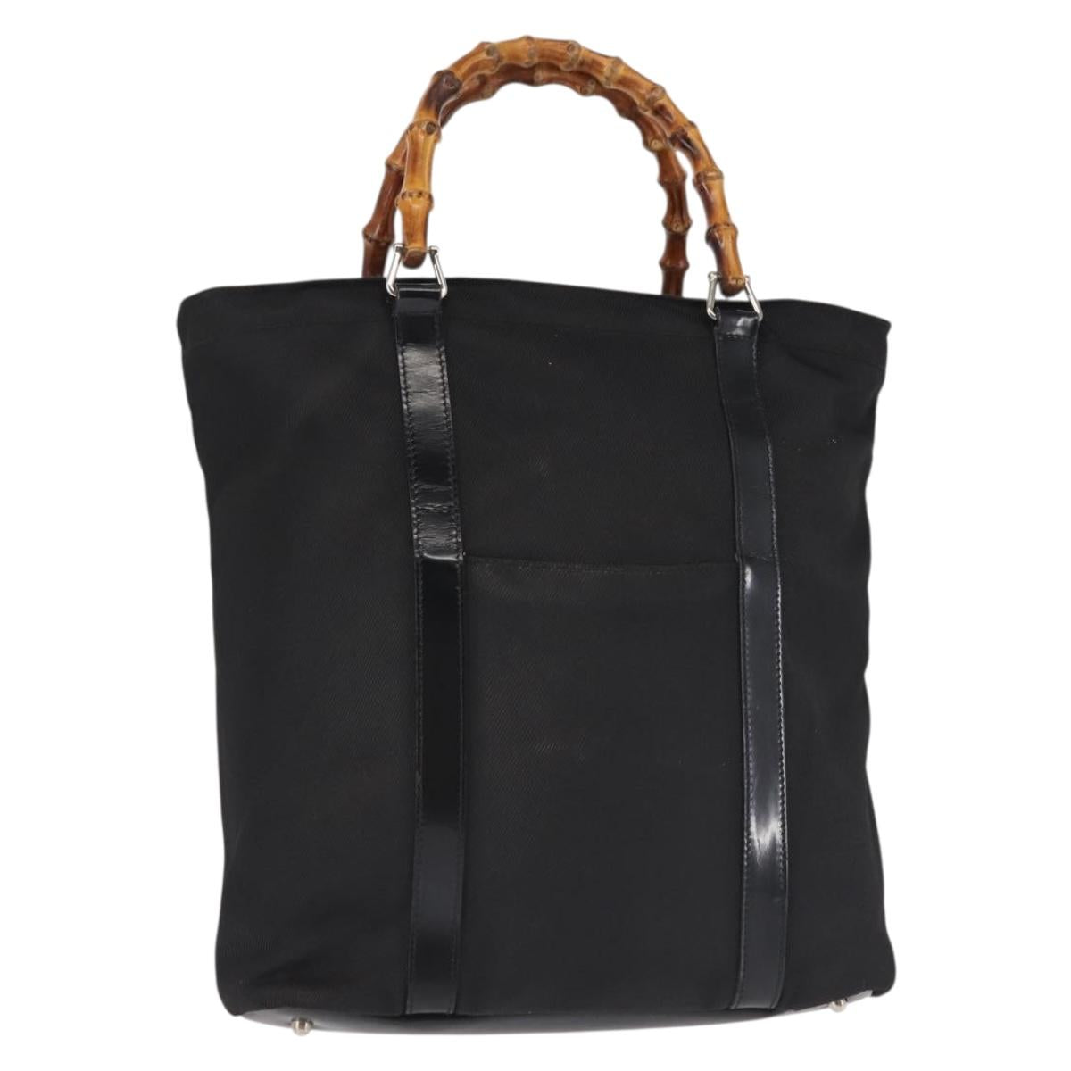 GUCCI Bamboo Hand Bag Nylon Black Silver 000 1998 0508 Auth 143305