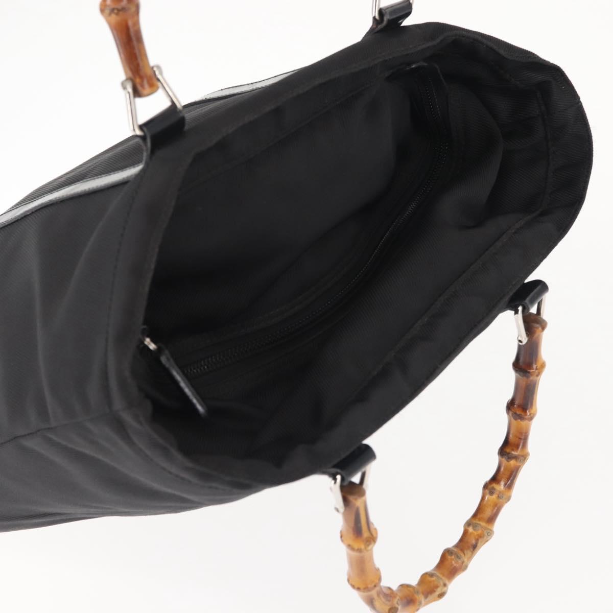 GUCCI Bamboo Hand Bag Nylon Black Silver 000 1998 0508 Auth 143305