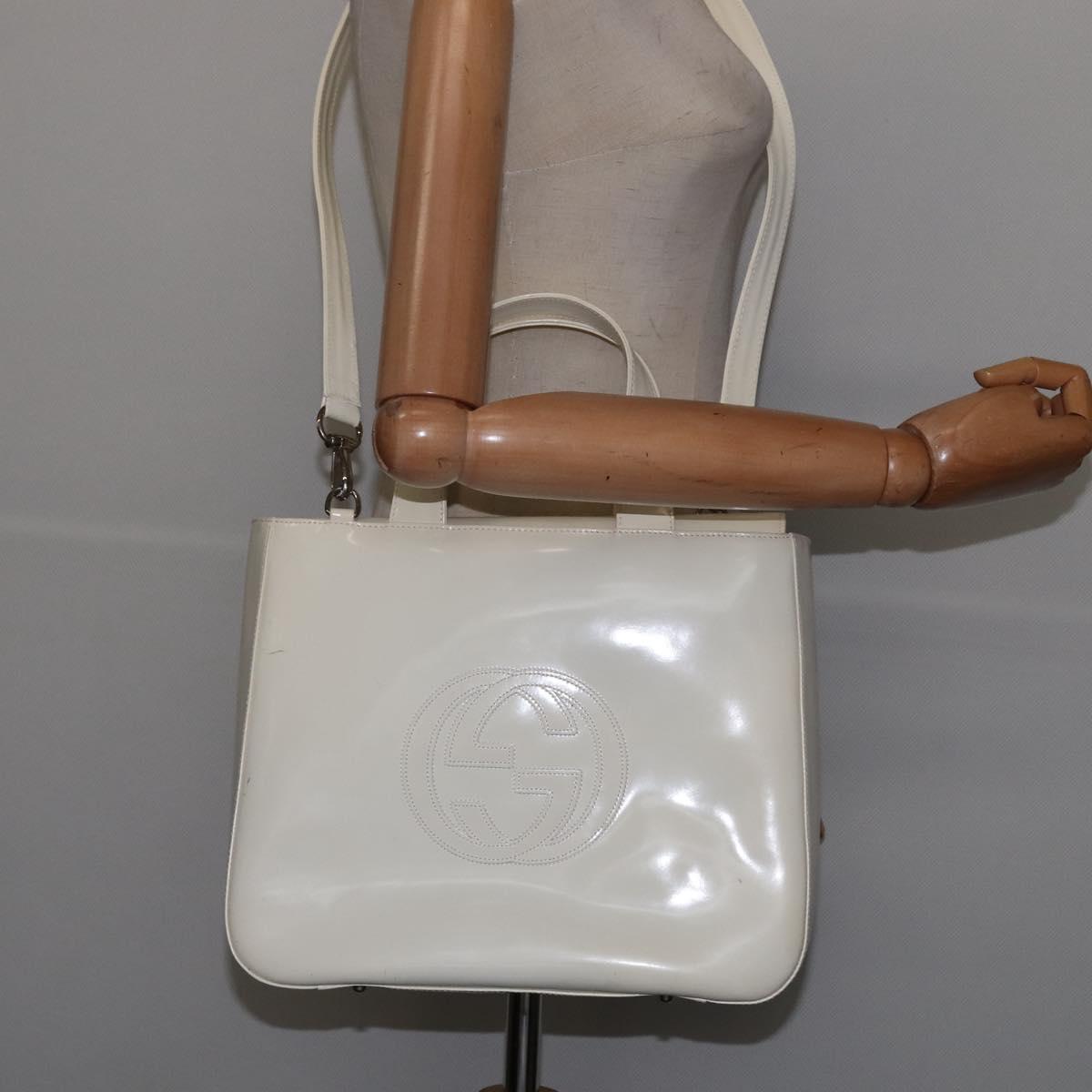 GUCCI Hand Bag Enamel 2way White Silver 001 1013 0504 Auth 143307