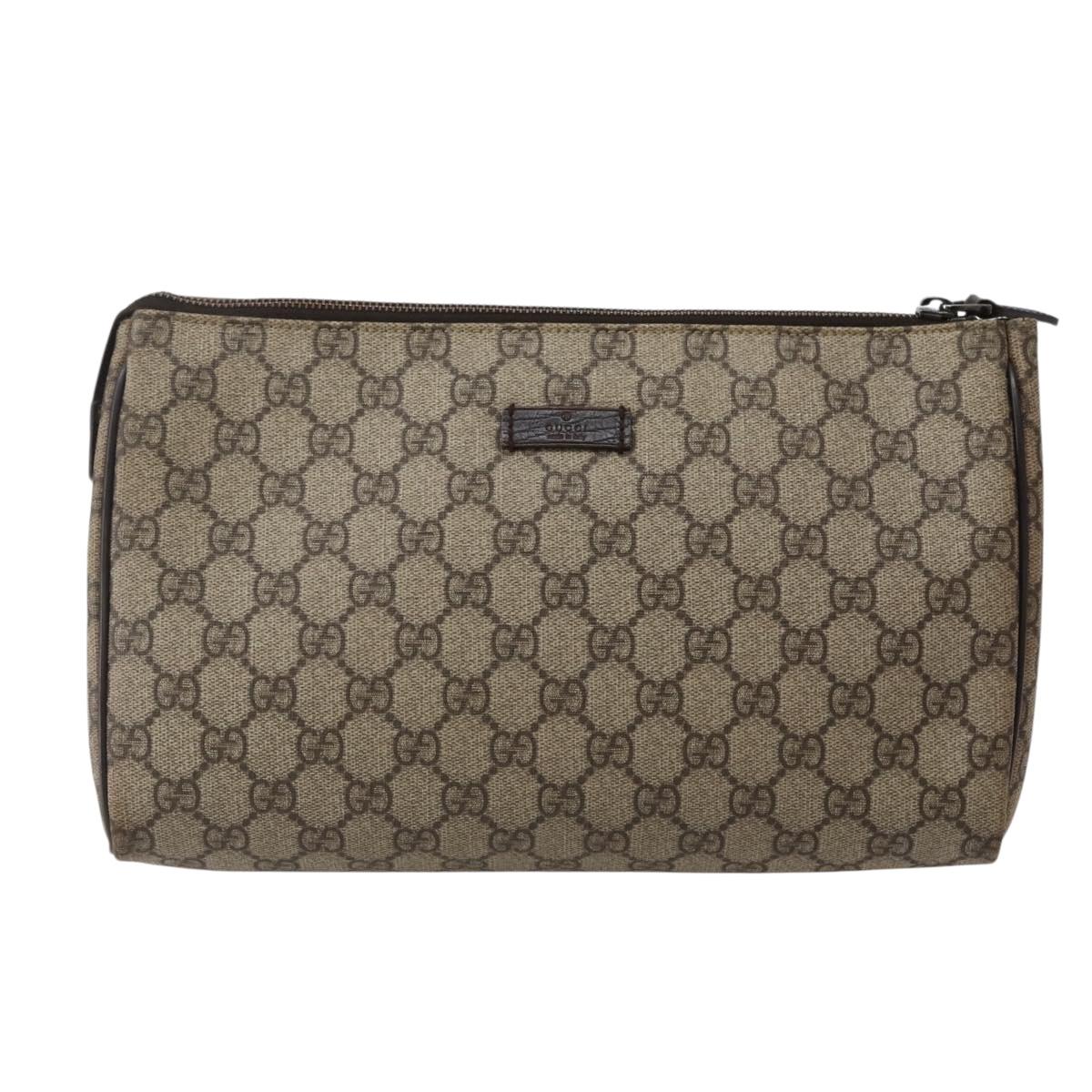 GUCCI GG Supreme Clutch Bag PVC Beige Silver 130653 Auth 143310