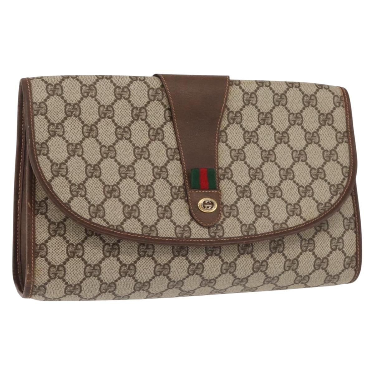 GUCCI GG Supreme Web Sherry Line Bag PVC Beige Gold 156 01 031 Auth 143329