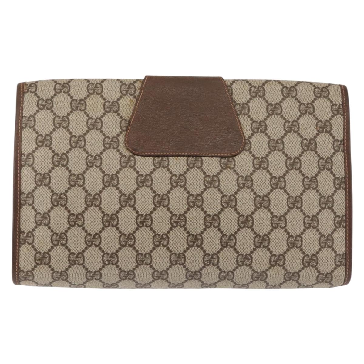GUCCI GG Supreme Web Sherry Line Bag PVC Beige Gold 156 01 031 Auth 143329
