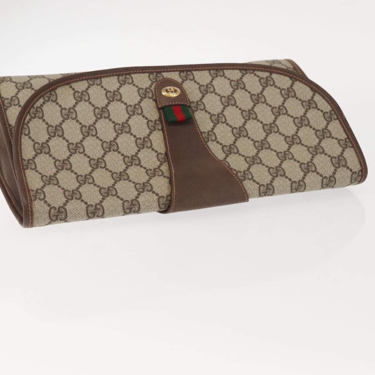 GUCCI GG Supreme Web Sherry Line Bag PVC Beige Gold 156 01 031 Auth 143329