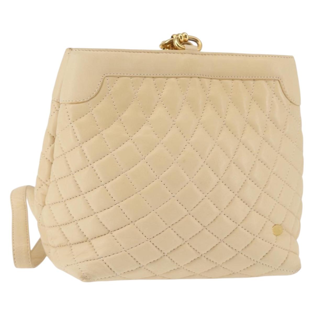 BALLY Shoulder Bag Leather Beige Gold Auth 143330
