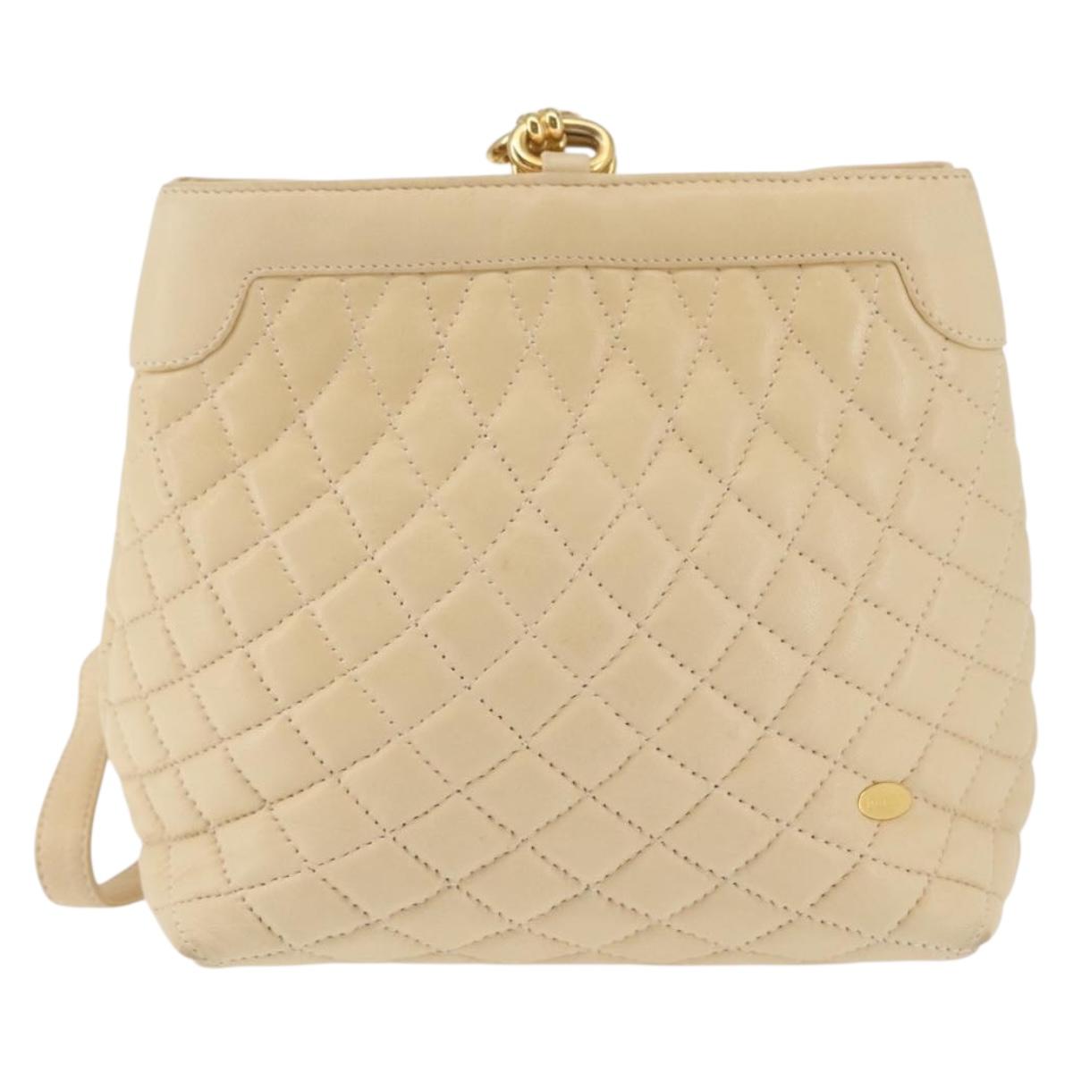 BALLY Shoulder Bag Leather Beige Gold Auth 143330
