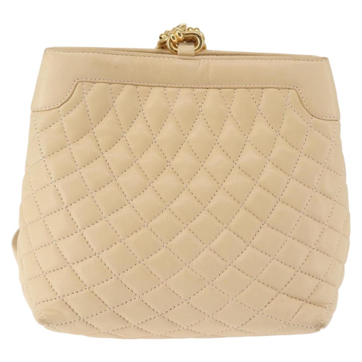 BALLY Shoulder Bag Leather Beige Gold Auth 143330