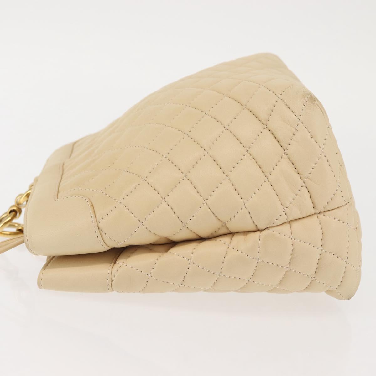 BALLY Shoulder Bag Leather Beige Gold Auth 143330