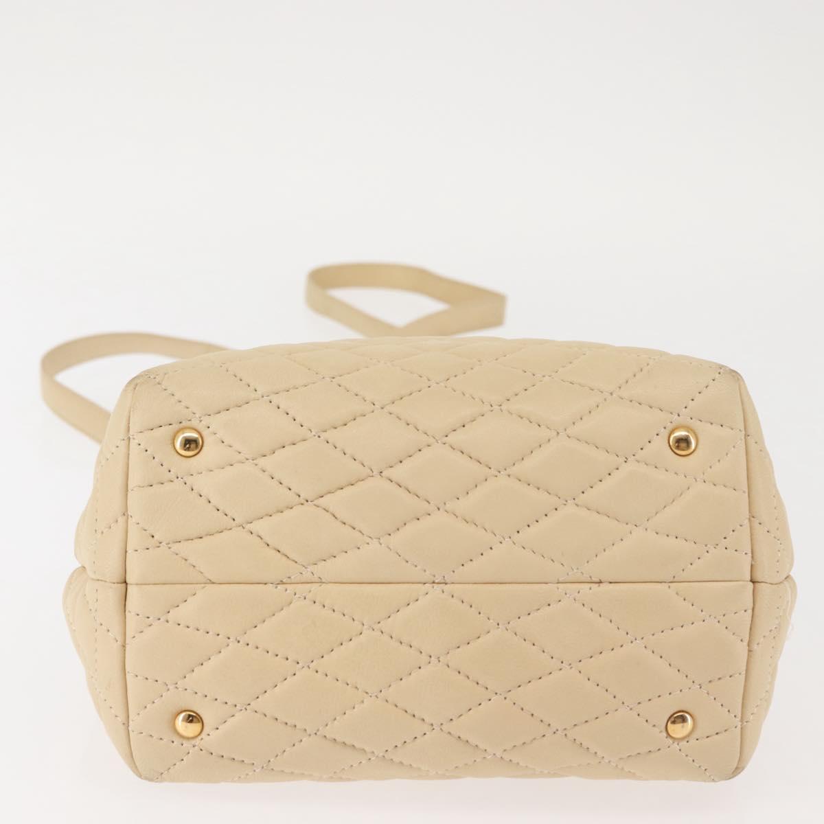 BALLY Shoulder Bag Leather Beige Gold Auth 143330