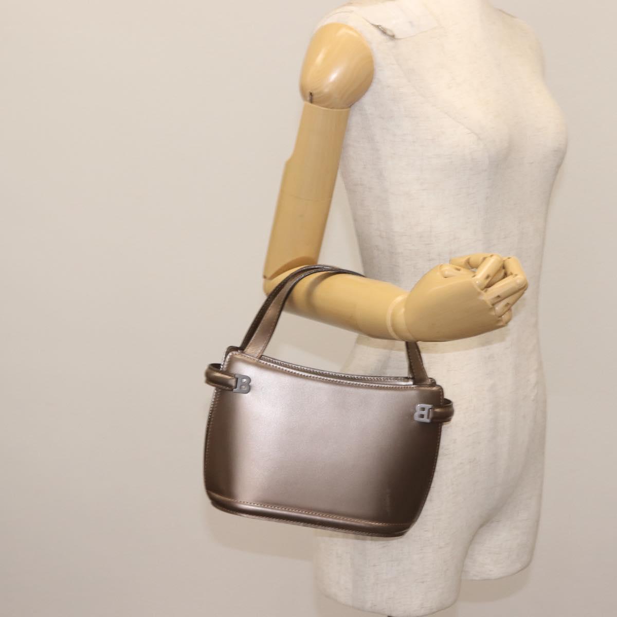 BALLY Hand Bag Leather Champagne Gold Auth 143331