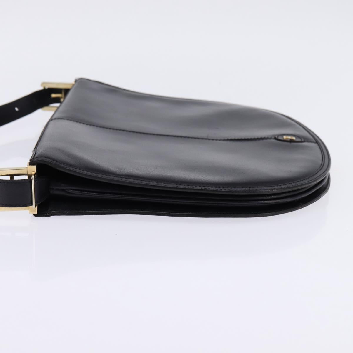BALLY Shoulder Bag Leather Black Gold Auth 143332