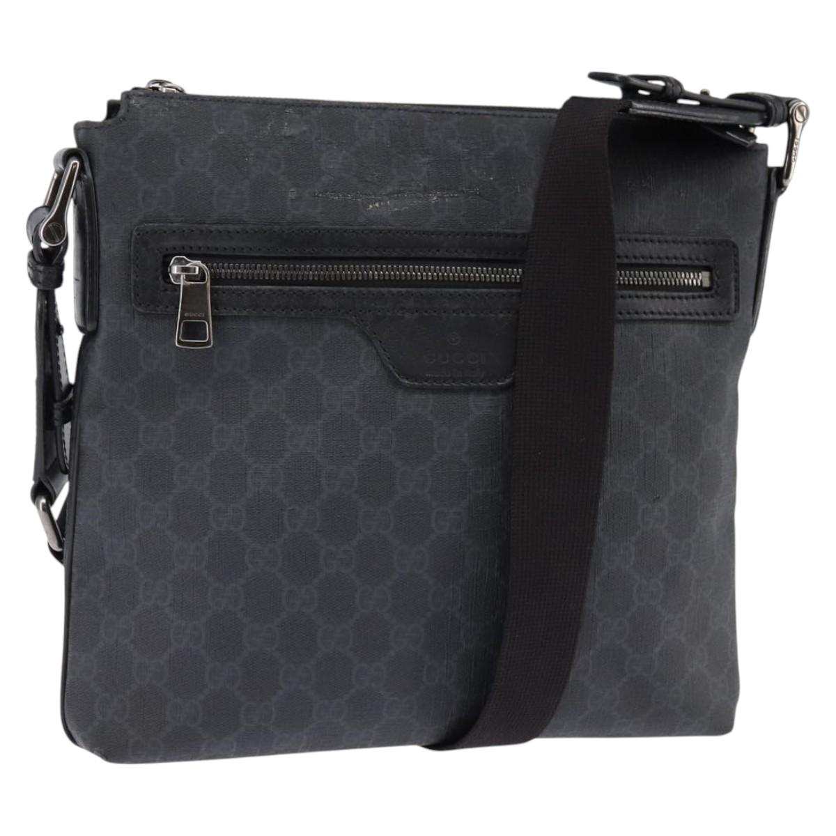 GUCCI GG Supreme Shoulder Bag PVC Leather Black Silver 322279 Auth 143336
