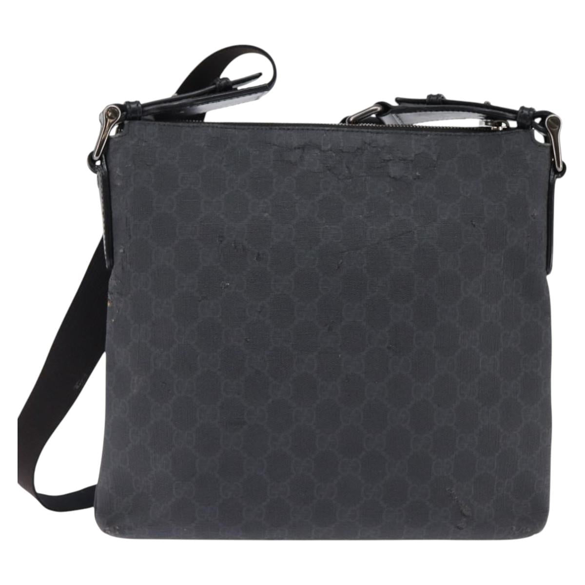 GUCCI GG Supreme Shoulder Bag PVC Leather Black Silver 322279 Auth 143336