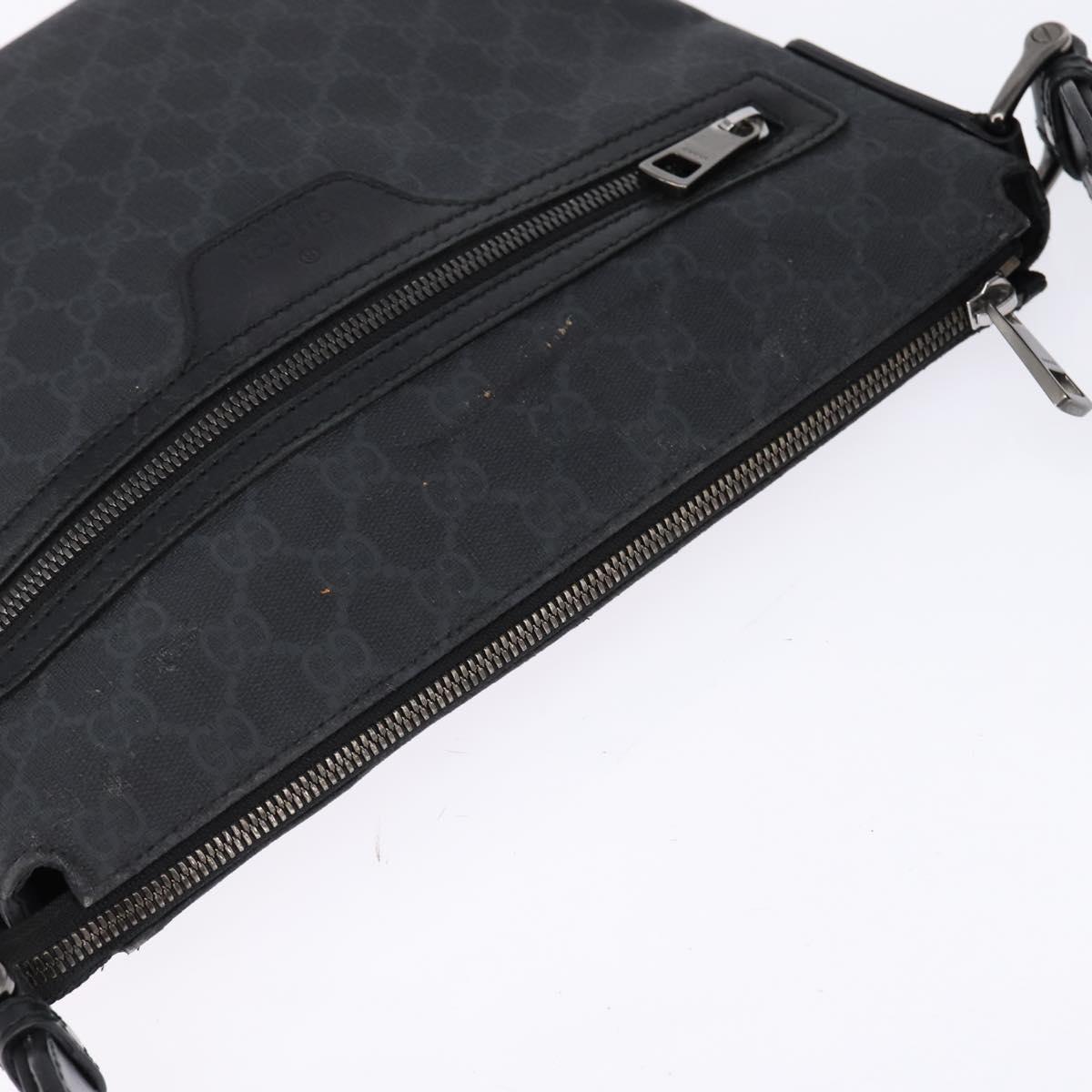 GUCCI GG Supreme Shoulder Bag PVC Leather Black Silver 322279 Auth 143336