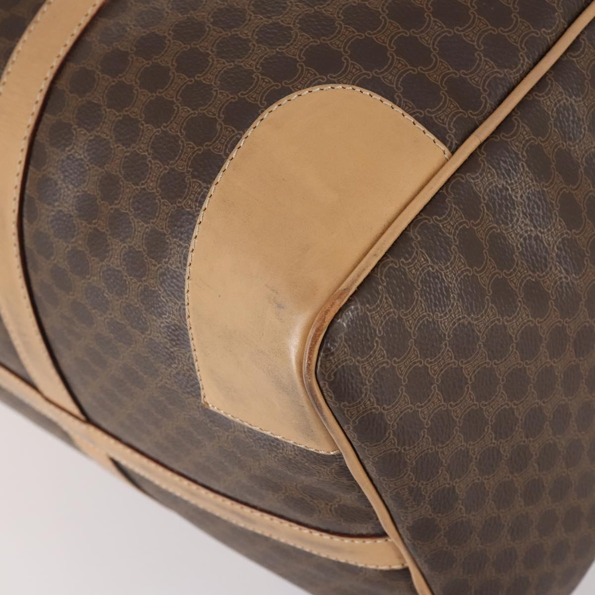 CELINE Macadam Canvas Boston Bag PVC Leather Brown Gold Auth 143338