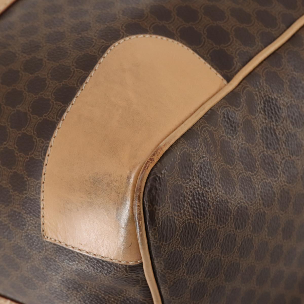 CELINE Macadam Canvas Boston Bag PVC Leather Brown Gold Auth 143338