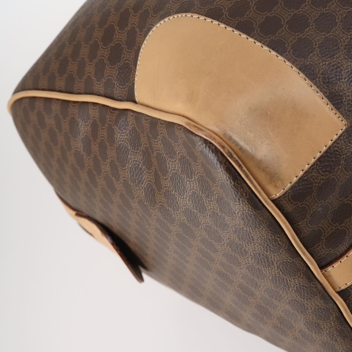 CELINE Macadam Canvas Boston Bag PVC Leather Brown Gold Auth 143338