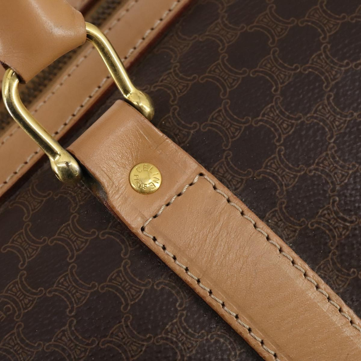 CELINE Macadam Canvas Boston Bag PVC Leather Brown Gold Auth 143338