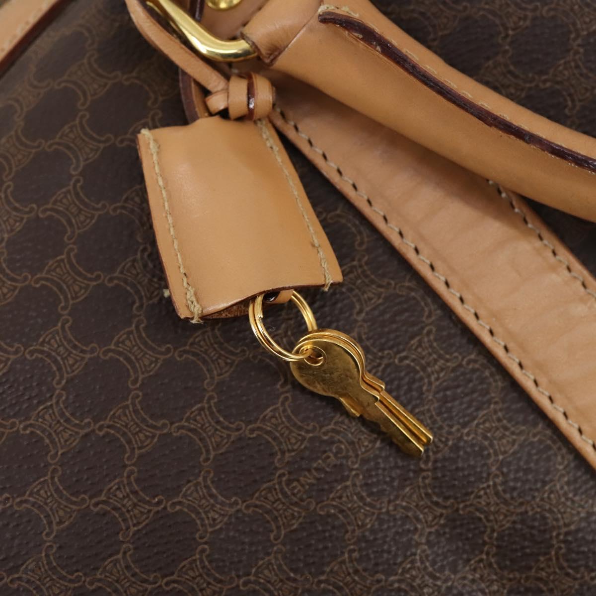 CELINE Macadam Canvas Boston Bag PVC Leather Brown Gold Auth 143338