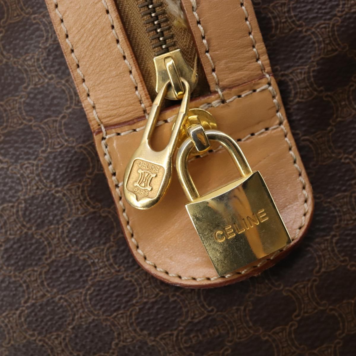 CELINE Macadam Canvas Boston Bag PVC Leather Brown Gold Auth 143338