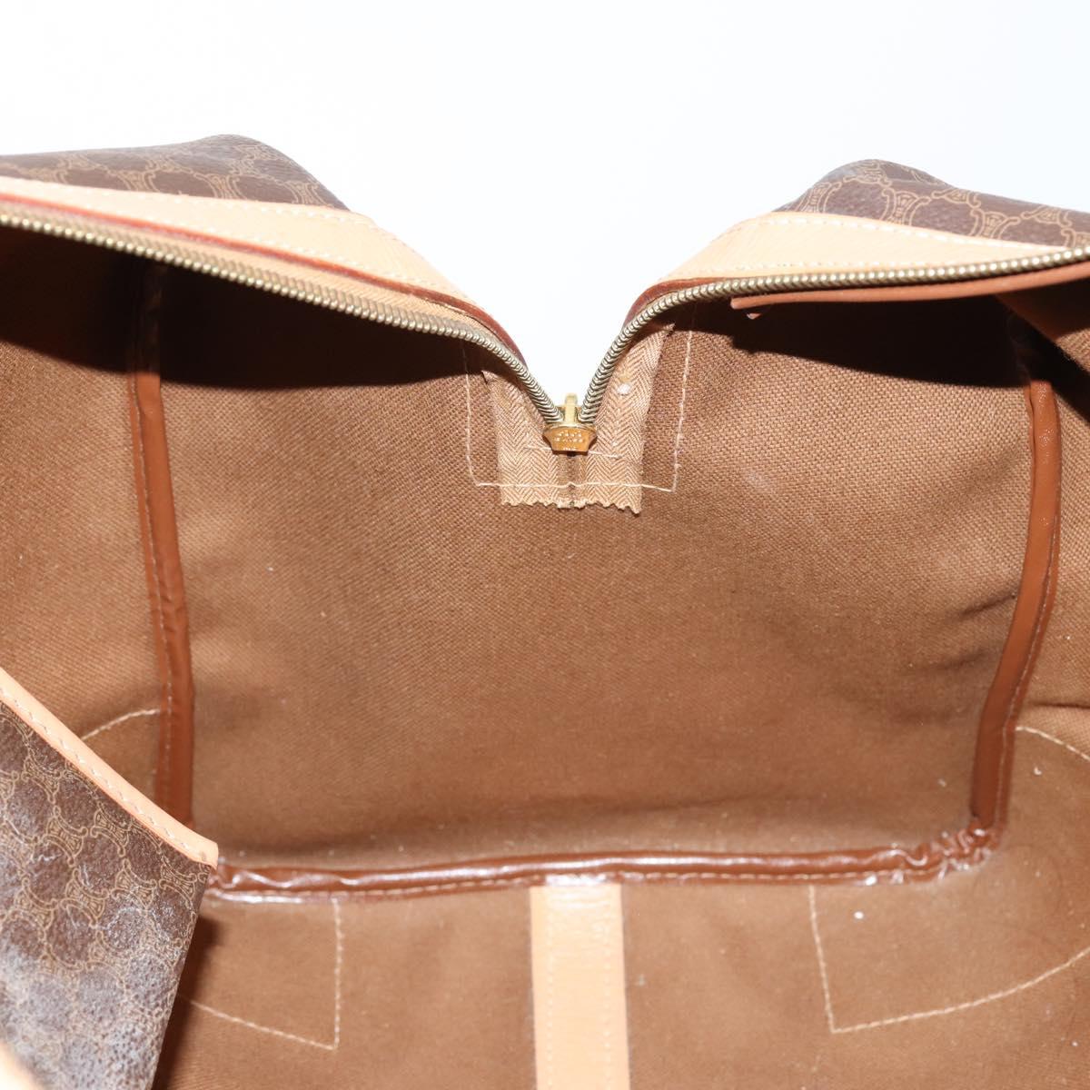CELINE Macadam Canvas Boston Bag PVC Leather Brown Gold Auth 143338