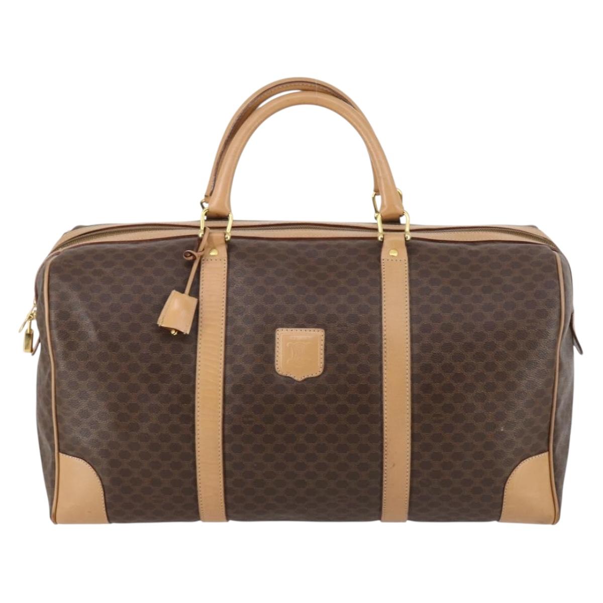 CELINE Macadam Canvas Boston Bag PVC Leather Brown Gold Auth 143338