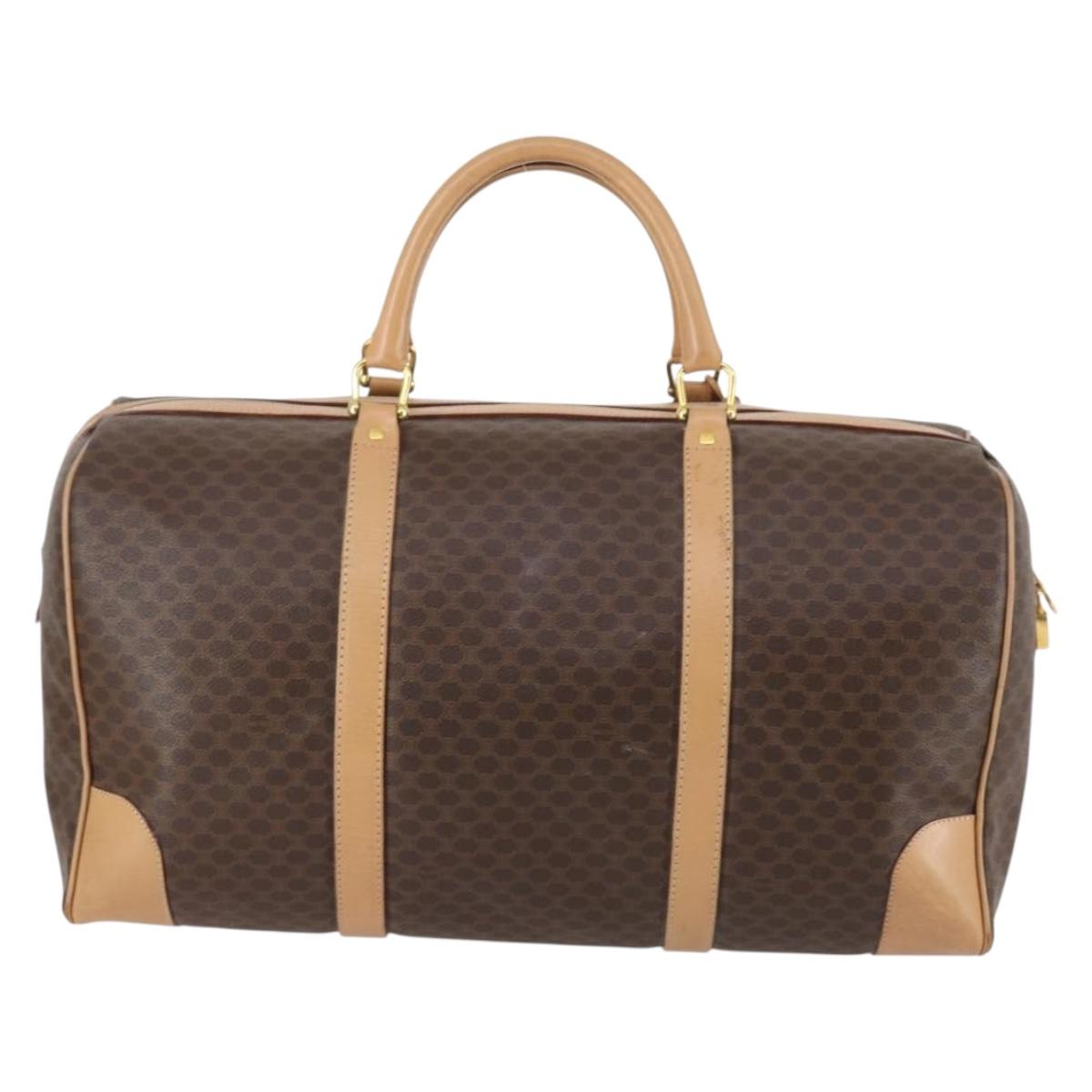 CELINE Macadam Canvas Boston Bag PVC Leather Brown Gold Auth 143338