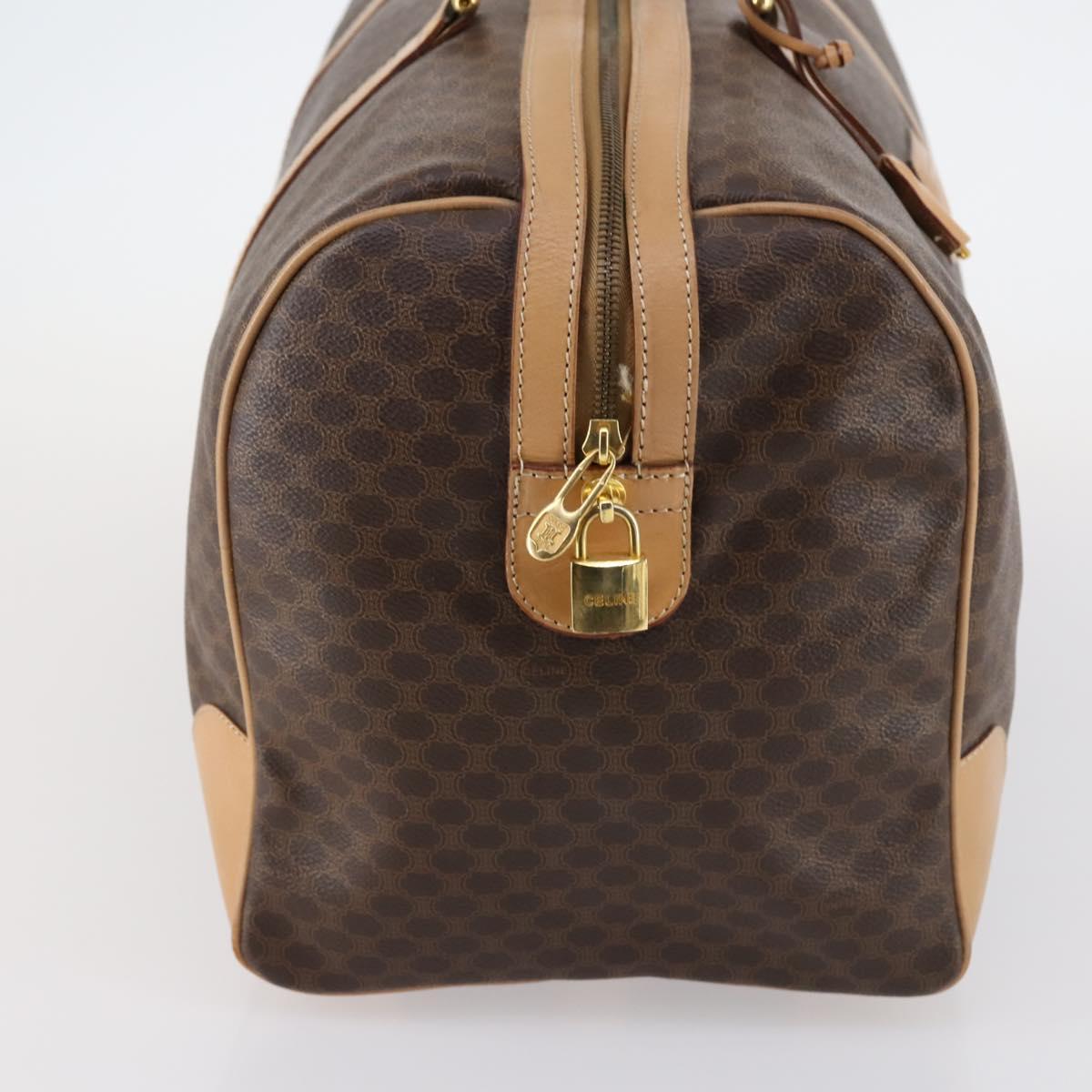 CELINE Macadam Canvas Boston Bag PVC Leather Brown Gold Auth 143338