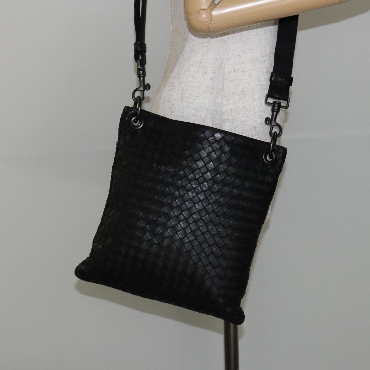 BOTTEGA VENETA INTRECCIATO Shoulder Bag Leather Black Auth 143339