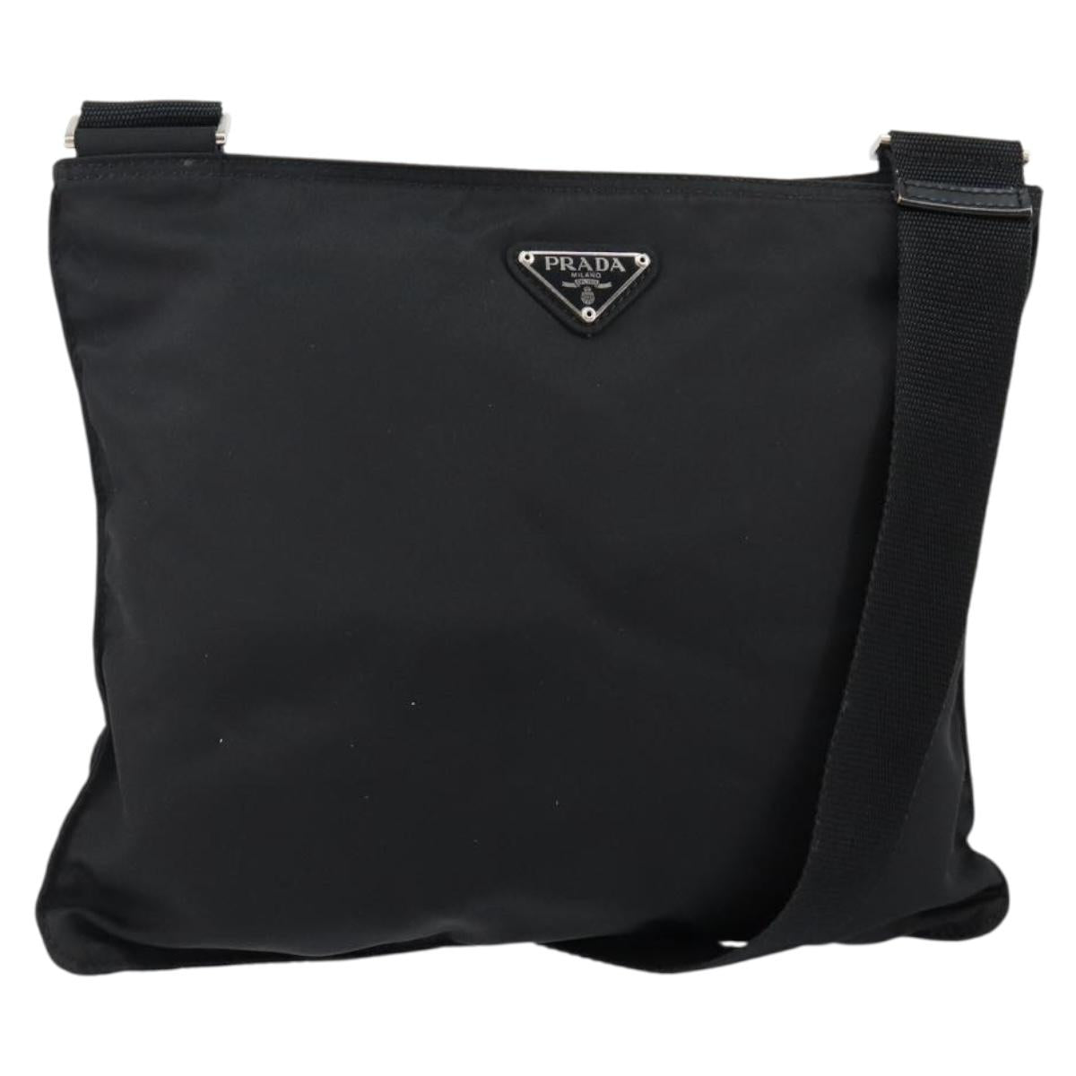 PRADA Shoulder Bag Nylon Black Silver Auth 143341
