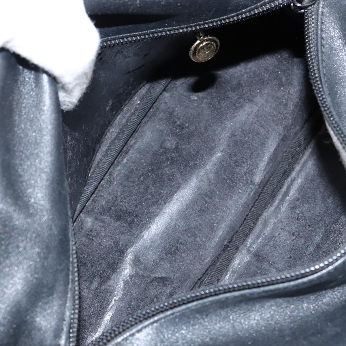 GUCCI Bamboo Hand Bag Leather Black Gold 000 2865 0575 Auth 143348