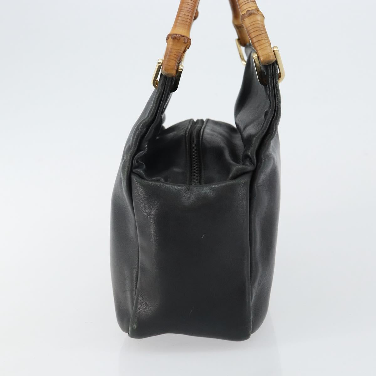 GUCCI Bamboo Hand Bag Leather Black Gold 000 2865 0575 Auth 143348