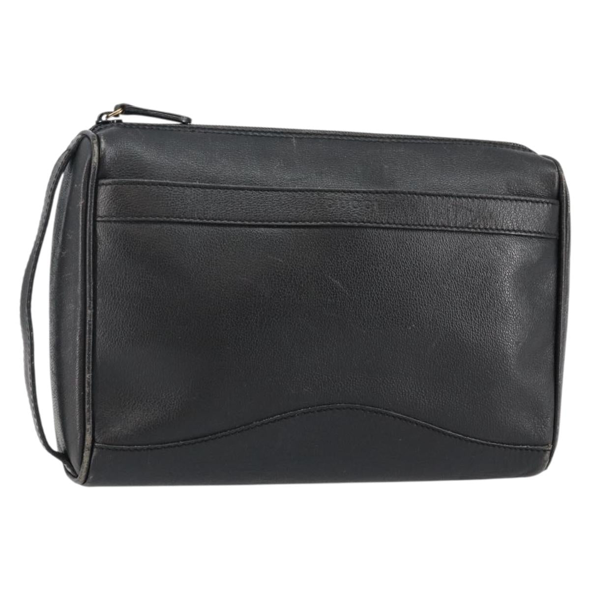GUCCI Clutch Bag Leather Black Gold Auth 143350