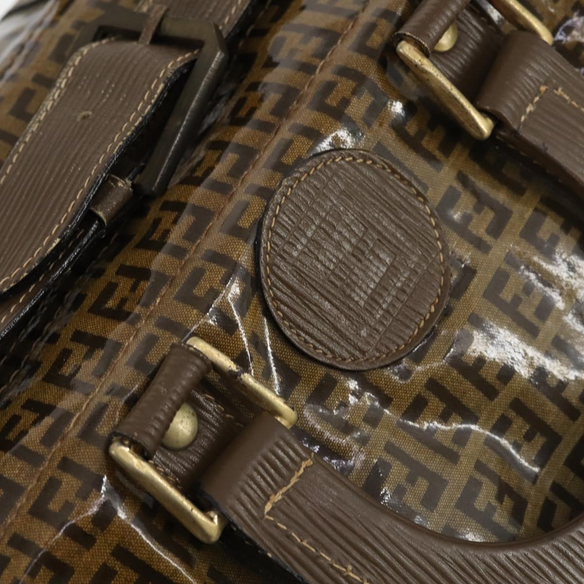 FENDI Zucchino Canvas Boston Bag Coated Canvas Brown Gold Auth 143353