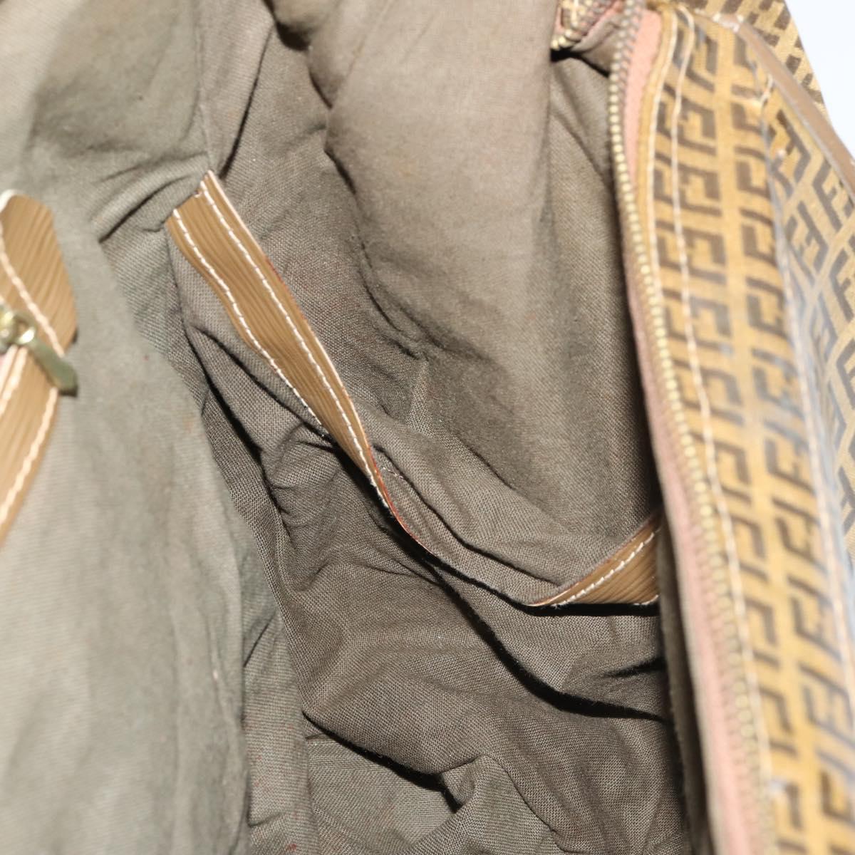 FENDI Zucchino Canvas Boston Bag Coated Canvas Brown Gold Auth 143353