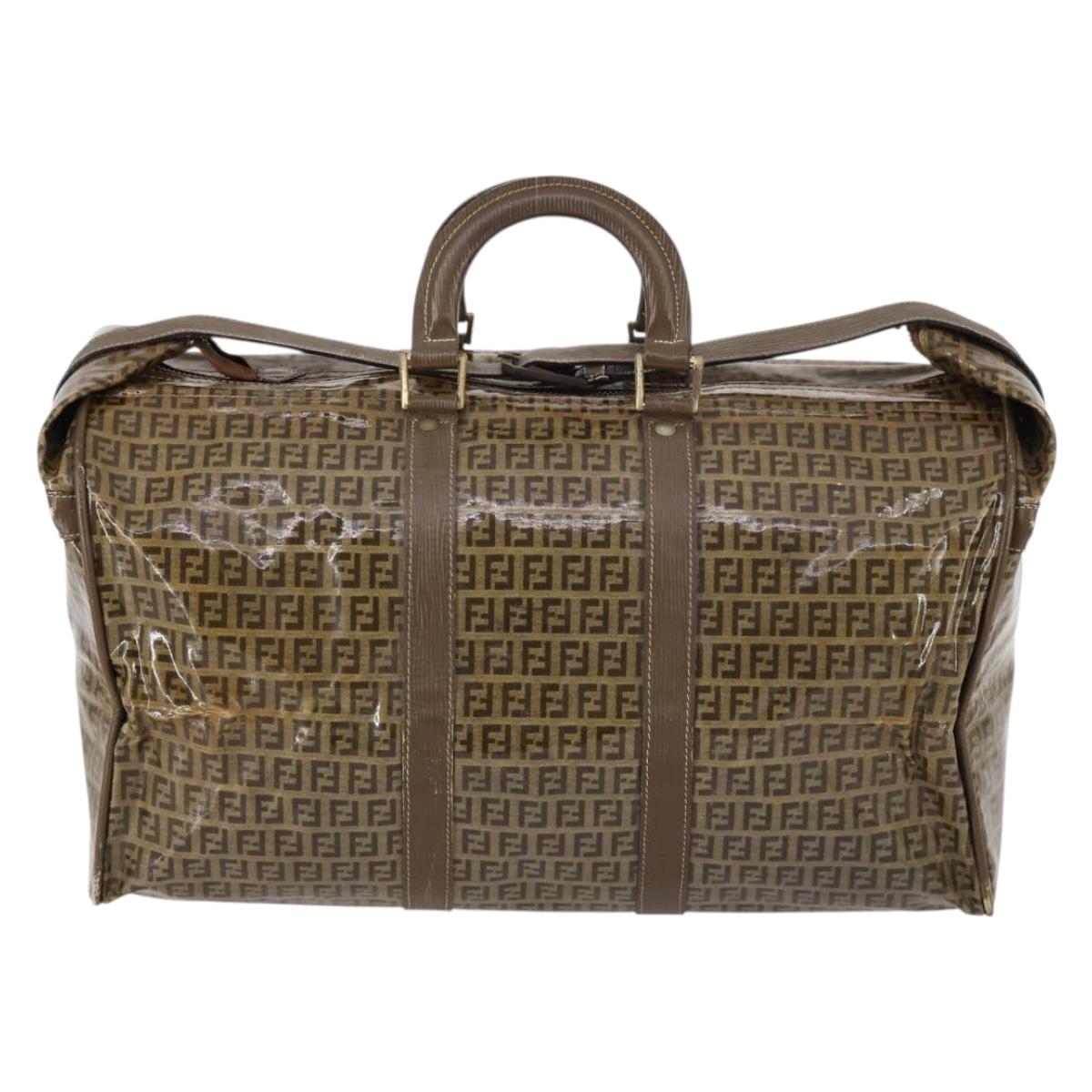 FENDI Zucchino Canvas Boston Bag Coated Canvas Brown Gold Auth 143353