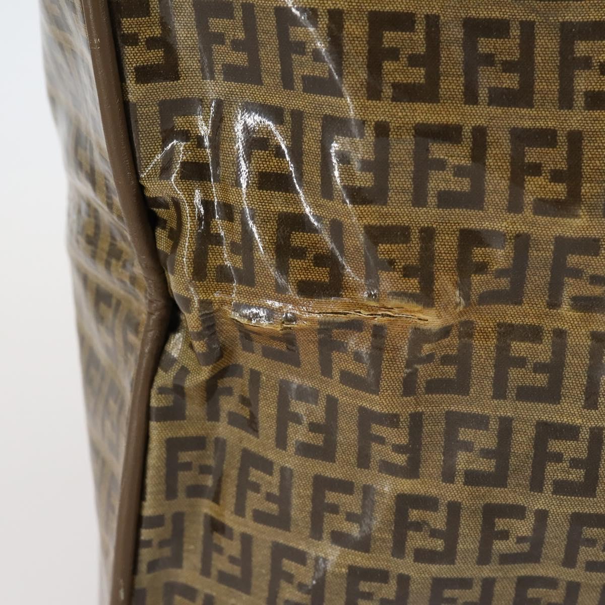 FENDI Zucchino Canvas Boston Bag Coated Canvas Brown Gold Auth 143353