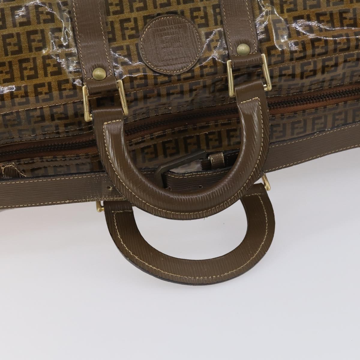 FENDI Zucchino Canvas Boston Bag Coated Canvas Brown Gold Auth 143353